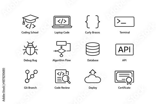 Icons representing programming concepts and tools