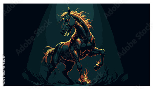 Dynamic illustration of a powerful horse under dramatic lighting