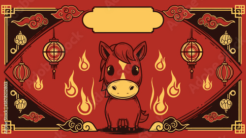 Cute cartoon horse in Chinese New Year festive design