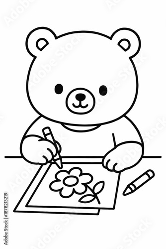 Cute smiling teddy bear drawing happily cartoon illustration