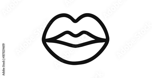 Minimalist mouth lips outline icon black line symbol for logo and branding use