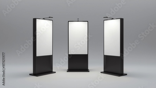 WiFi network Multi touch floor standing LCD ad display digital signage display touch monitor. 3d render illustration. 