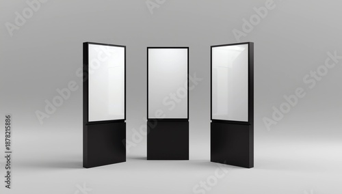 WiFi network Multi touch floor standing LCD ad display digital signage display touch monitor. 3d render illustration. 