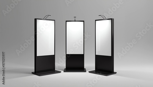 WiFi network Multi touch floor standing LCD ad display digital signage display touch monitor. 3d render illustration. 