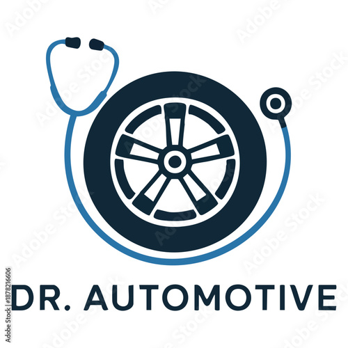 Vector logo template doctor automotive with tire and stethoscope symbol ideal for car service branding automotive care concept and mechanical health identity