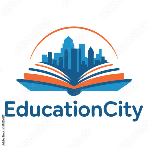 Vector logo template education city featuring town and book symbol perfect for learning academic institutions study centers and education focused branding