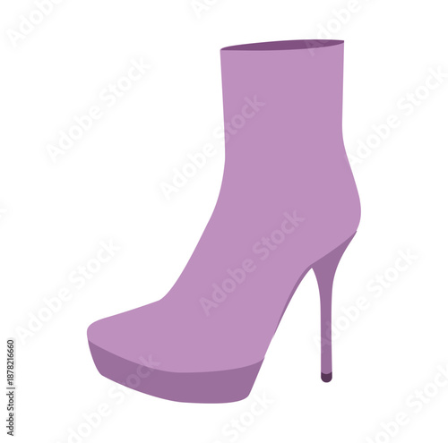 Purple platform stiletto heel boot women color flat pair. Bold platform with pointed heel stylish chic wear. Technical fashion illustration CAD mockup smooth vector men unisex isolated trendy style