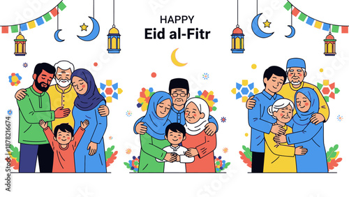Happy Eid al Fitr Muslim Family Celebration