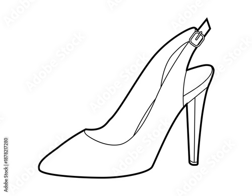 Slingback pump women heel single line pair. Strap open back dress footwear for office, reception, city walk, season. Technical illustration, CAD mockup, clean vector men unisex isolated classic style.