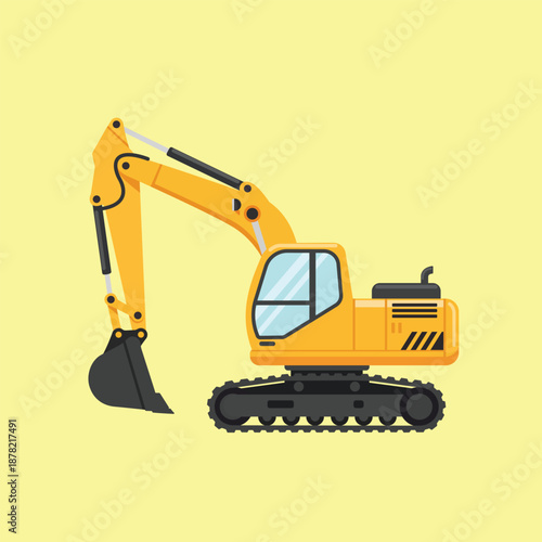 Detailed Yellow Excavator Flat Design Artwork Essential Construction Site Machine