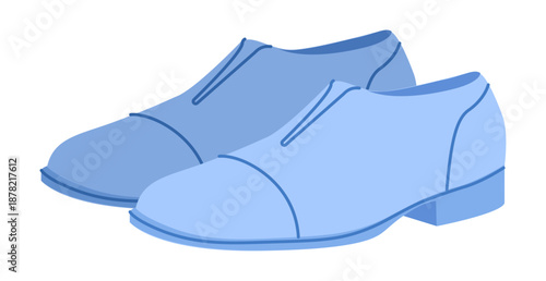 Dress shoe mens blue formal flat pair. Classic lace up leather suit footwear smart office style. Technical fashion illustration CAD mockup sketch vector women unisex isolated.