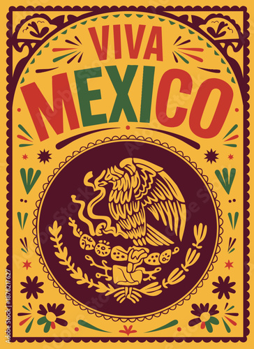 Vintage viva mexico mexican holiday vector poster with grunge effects that can be easily removed creating a vibrant festive mexican themed artwork for celebrations and cultural design