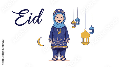 Little Muslim Girl Celebrating Eid al Fitr