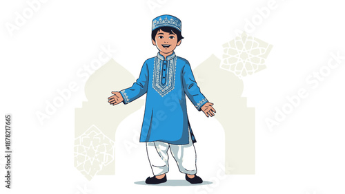 Young Muslim Boy in Traditional Clothing