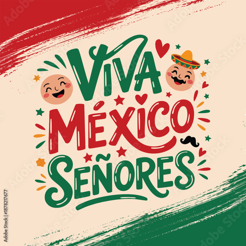 Viva mexico senores viva mexico gentlemen spanish text mexican holiday vector lettering perfect for fiesta celebration cultural design and festive artwork themes