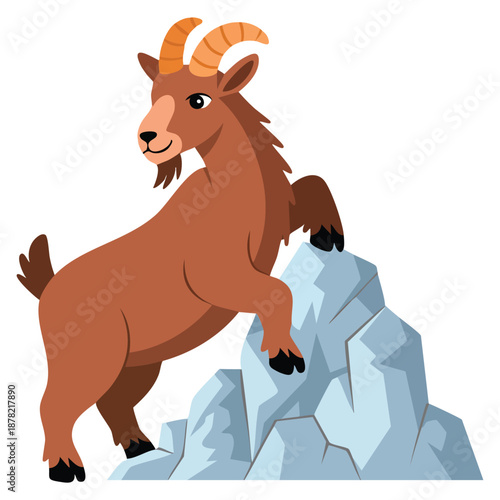 Wild mountain sheep urial character vector illustration with horns on boulder suitable for nature wildlife animal themed creative design or conservation artwork
