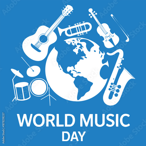 World Music Day vector illustration with musical instruments and planet Earth ideal for poster celebration June 21 important day music themed design