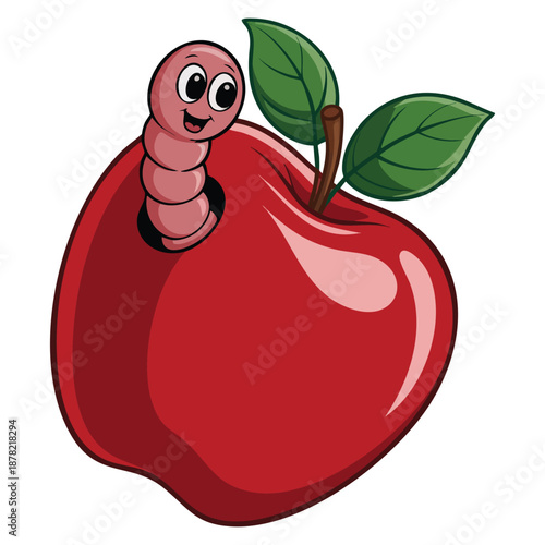 Worm in apple illustration isolated on white background vector design ideal for fruit pest awareness organic healthy food themed concept or educational visuals