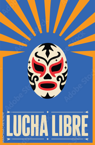 Wrestling spanish text lucha libre poster with mexican wrestler mask design ideal for traditional cultural artwork vibrant design and mexico wrestling themed graphic illustration