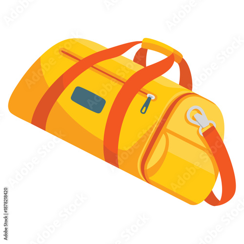 Yellow travel bag with handle and zipper as packed luggage for traveling vector illustration perfect for tourism vacation holiday and travel concept designs