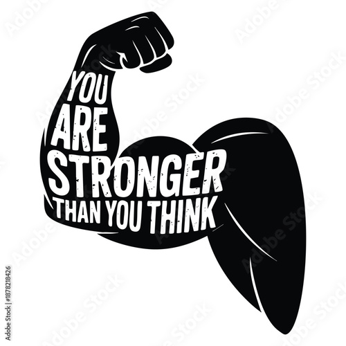 You are stronger than you think lettering vintage typographic poster motivational inspirational vector illustration man silhouette and quote fitness club advertisement