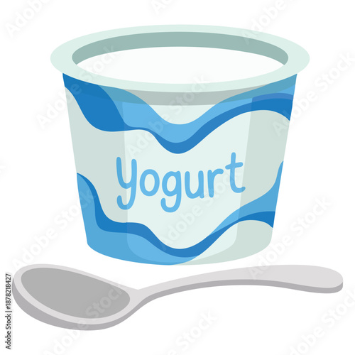 Yogurt cup icon vector illustration isolated white natural yogurt with spoon perfect for packaging kitchen ingredient design or delicious white yogurt creative project