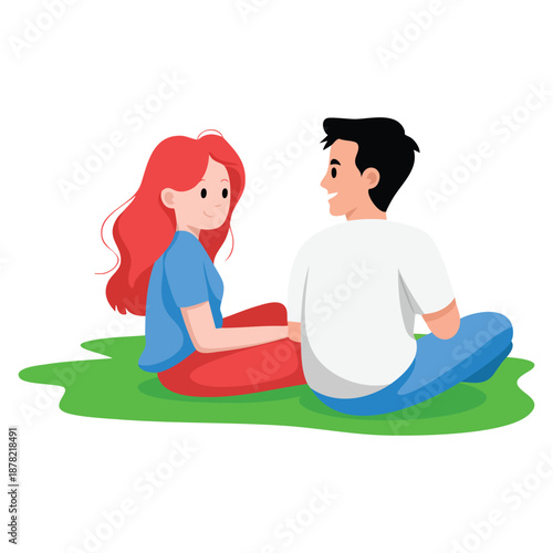 Young couple enjoying nature picnic back view vector illustration perfect for romantic outdoor leisure love or couple themed creative artwork