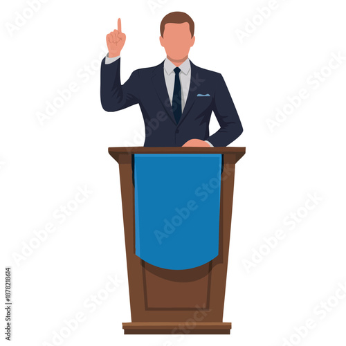 Young politician speaking behind podium vector illustration character ideal for public speaking business presentation debate or leadership theme creative artwork