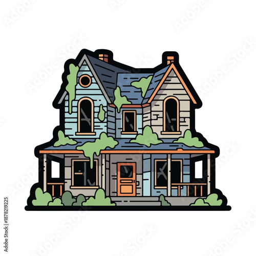 Abandoned House Overgrown with Vines and Plants.