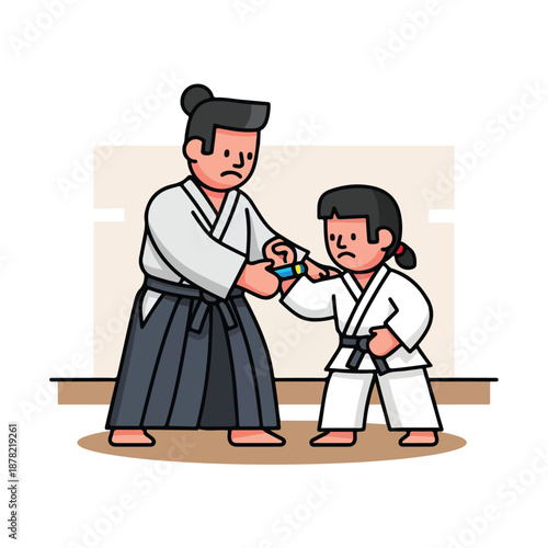 Adult and Child in Karate Uniforms.