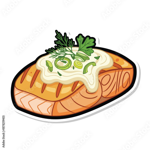 Baked Salmon with Creamy Herb Sauce.