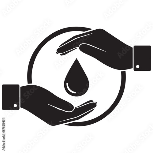 Hands holding water drop isolated on white background, Vector, illustration