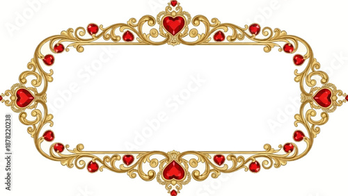 Elegant gold frame with red hearts for Valentine's Day or love themed designs