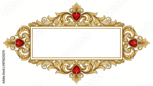 Elegant gold frame with red jewels for luxury designs and presentations