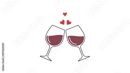 Romantic wine glasses with hearts symbolizing love and celebration