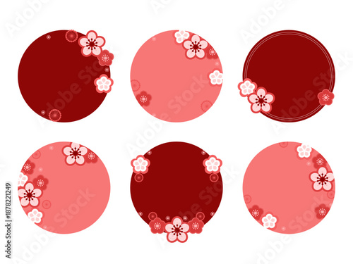 かわいい和風の梅の花のフレームセット