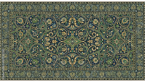 A colorful, ornate rug with swirling floral patterns