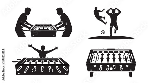 Foosball Table Soccer Game Silhouettes Set Isolated