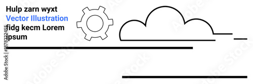 Cloud shape paired with a gear and horizontal lines represents technology, workflow, optimization, and control processes. Ideal for tech, cloud computing, automation, data, business innovation