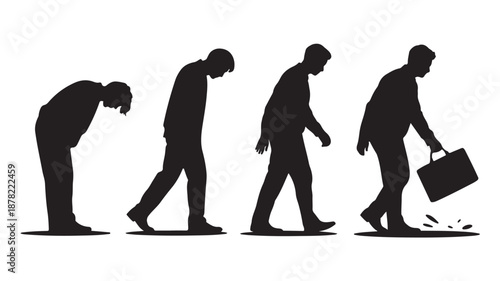 Mans journey from defeat to progress in a conceptual black silhouette illustration for business and personal development.