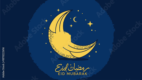 Eid Mubarak Greeting Card with Crescent Moon