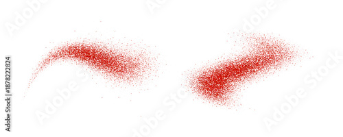 Red pepper powder splashes. Mexican seasoning particles burst. Paprika dust sand and dirt textured piles. Flying saffron and pink pepper flakes scattered on surface. Dry spicy explosion. Vector 