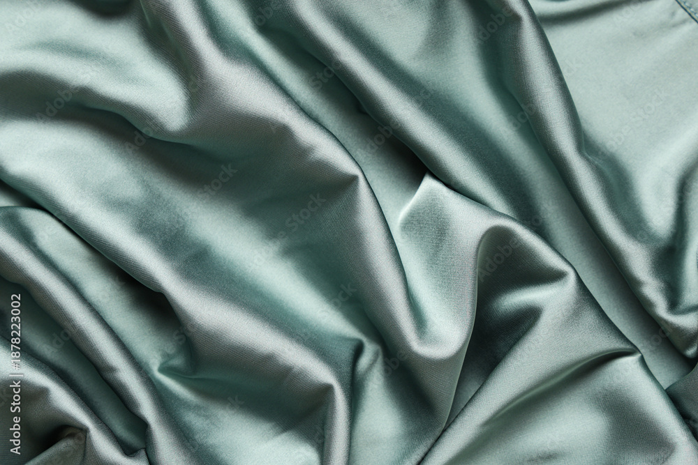 Fototapeta premium Texture of green satin fabric as background