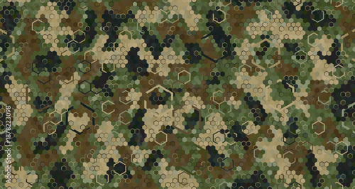seamless camouflage pattern with hexagonal elements