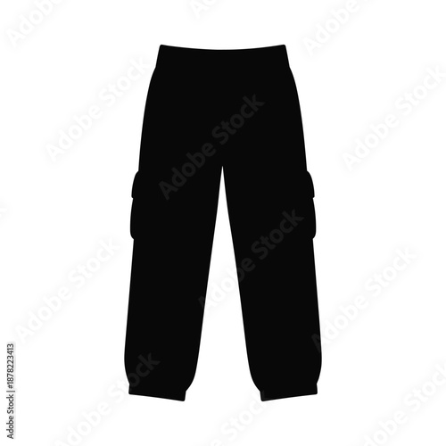 Black and white illustration of cargo pants on white background