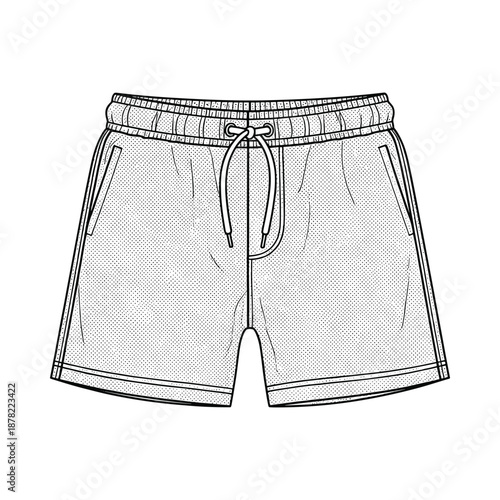 Simple illustration of white beach shorts with drawstring