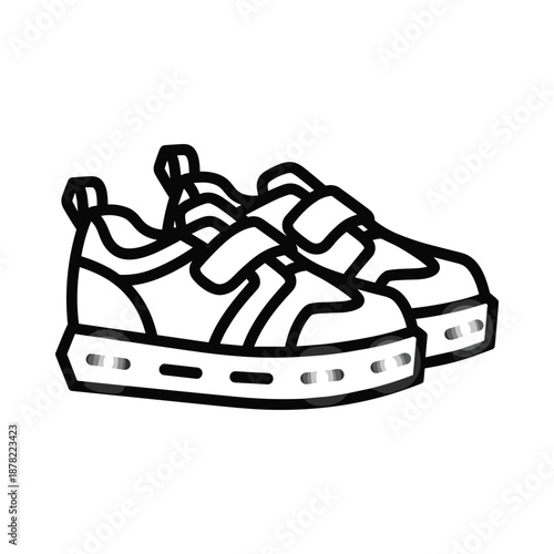 Black and white illustration of sneakers on white background