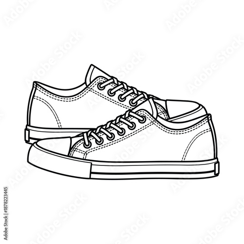 Black and white illustration of a pair of sneakers on a white background