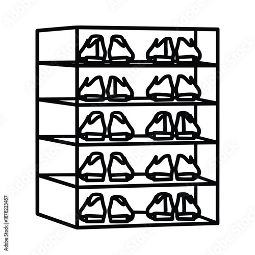 Shoe Rack with Multiple Pairs of Shoes on Shelves