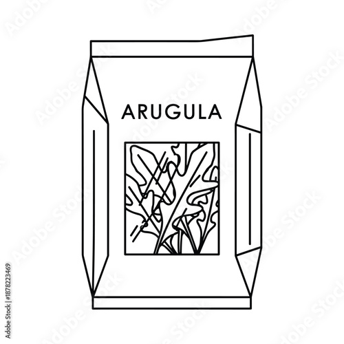 Arugula in a bag line art illustration